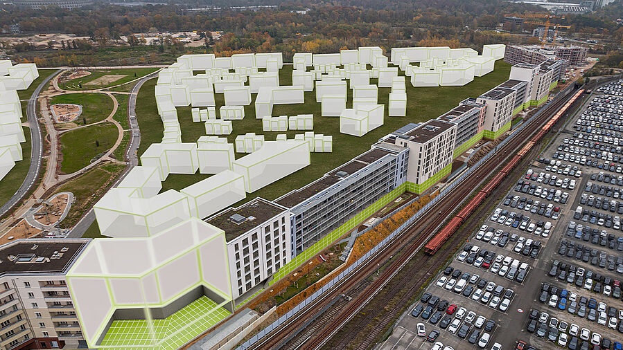 Gebäuderiegel Stadtquartier Lichtenreuth in Nürnberg, gelagert auf REGUPOL vibration