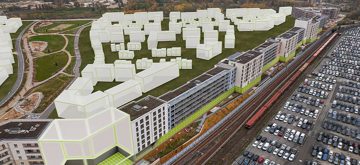 Gebäuderiegel Stadtquartier Lichtenreuth in Nürnberg, gelagert auf REGUPOL vibration